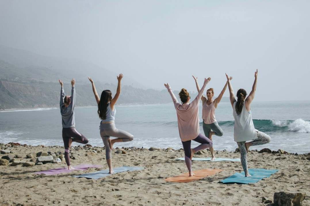 Hot yoga class in heated studio